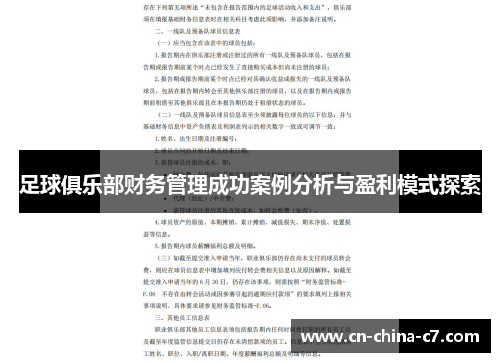 足球俱乐部财务管理成功案例分析与盈利模式探索 足球俱乐部财务管理成功案例分析与盈利模式探索